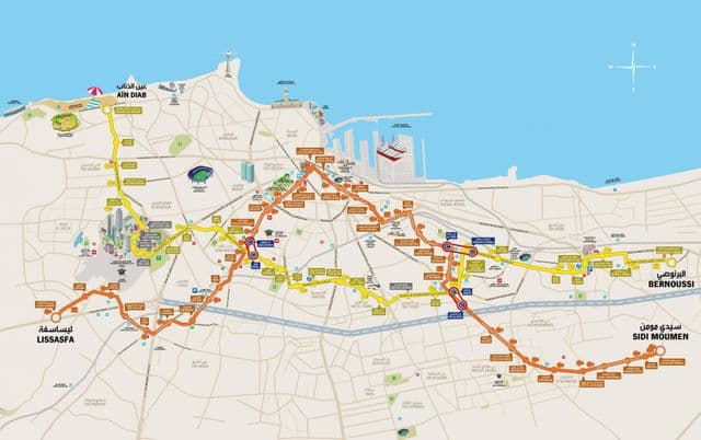 Mapa das estações de eléctrico de Casablanca