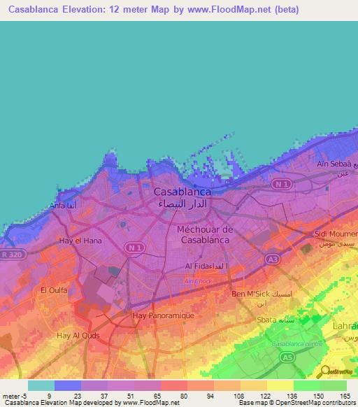 Mapa de Elevação de Casablanca